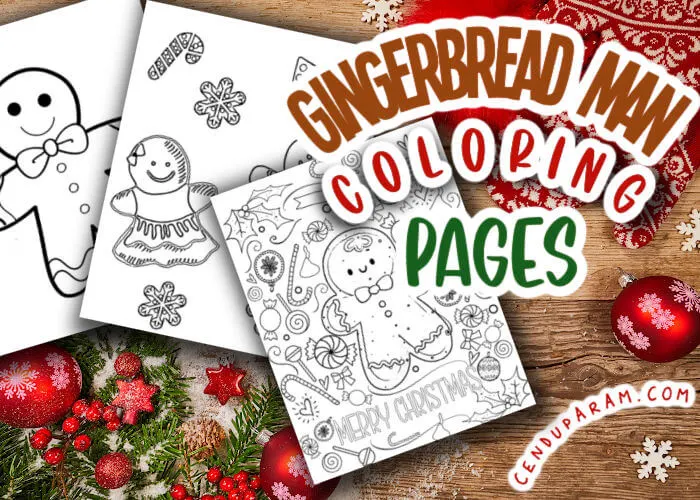 flat lay of Christmas coloring pages gingerbread man themed