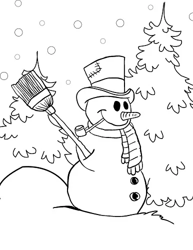 snowman Christmas trees coloring page