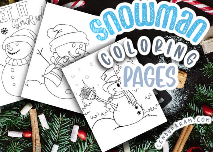 flat lay of winter snowman coloring pages to print