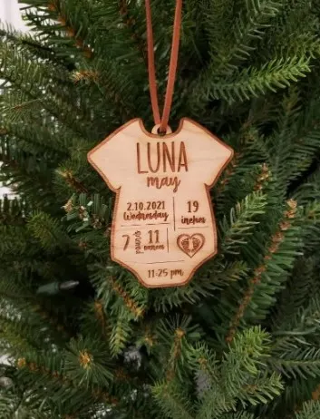 custom baby birth announcement ornament in shape of onesie 