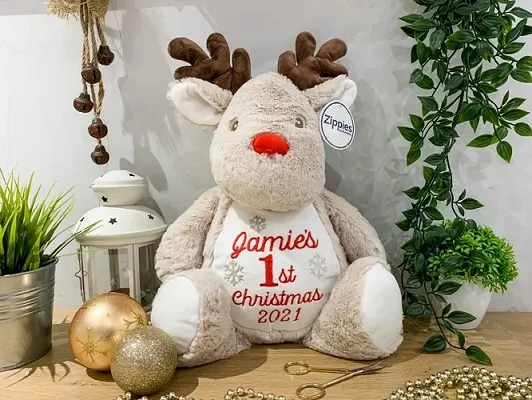 personalized reindeer teddy Christmas gift for baby