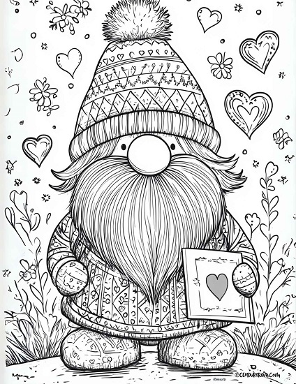 free printable Valentine's day gnome coloring page