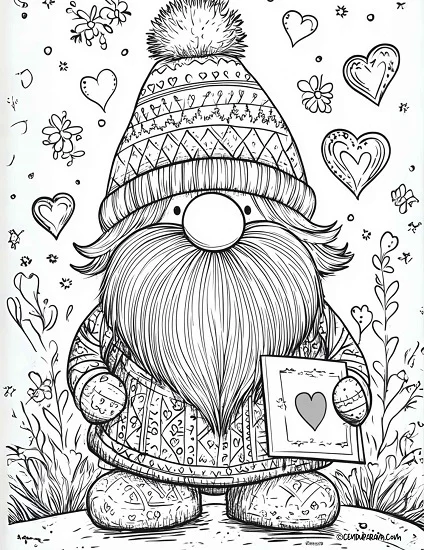 free printable Valentine's day gnome coloring page