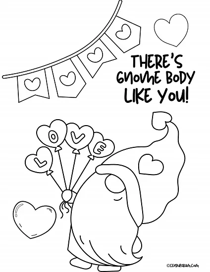 cute valentine's day gnome coloring sheet