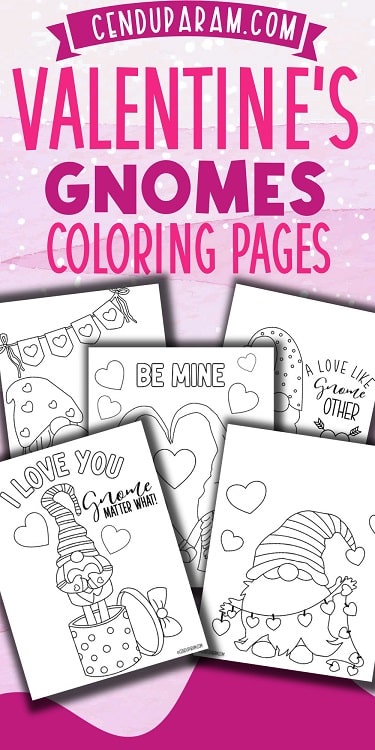 collection of free Valentines day coloring pages for kids gnome themed