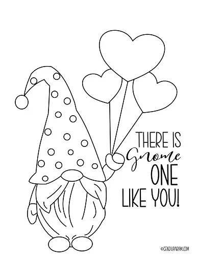 valentines gnome holding balloons and quote there is gnome one like you