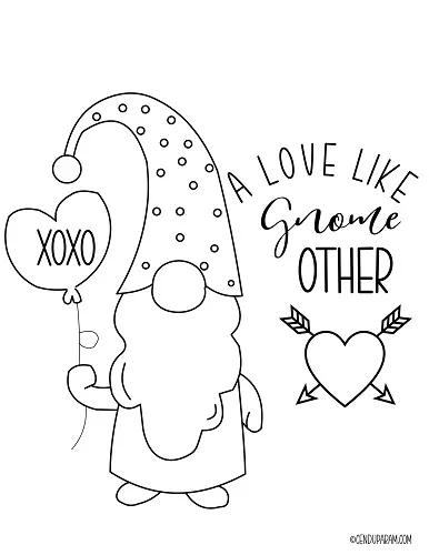 coloring sheet of valentines gnome and phrase a love like gnome other 