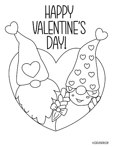 valentines gnome couple in heart coloring page