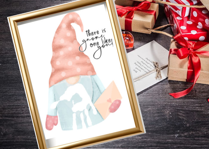 cute Valentine's Day gnome handprint craft 