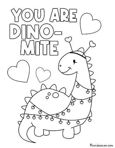 valentines day dino mite dinosaur coloring page