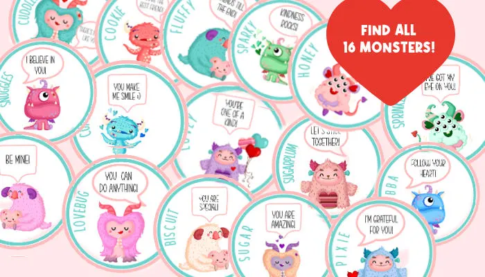 valentines hide and seek cards with valentines monsters on them 