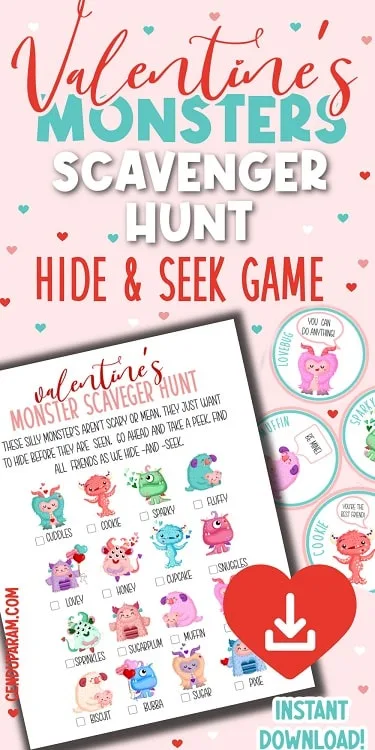 printable Valentines scavenger hunt hide and seek game 