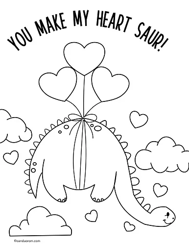 cute Valentine's dinosaur coloring sheet