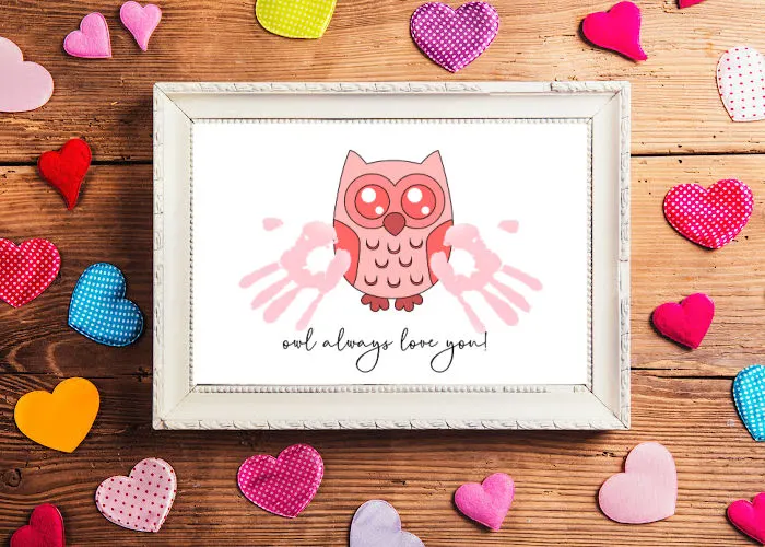 cute owl handprint craft with phrase owl always love you