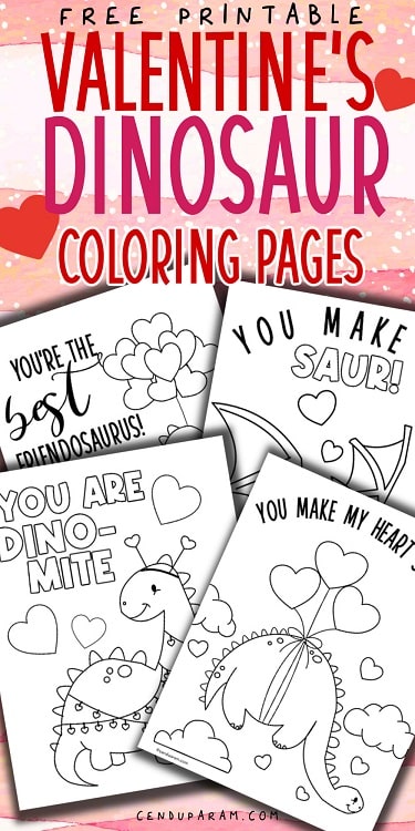 collection of free printable dinosaur valentines coloring pages