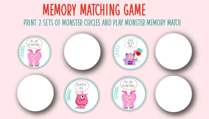 valentiens monsters memory match game printable 