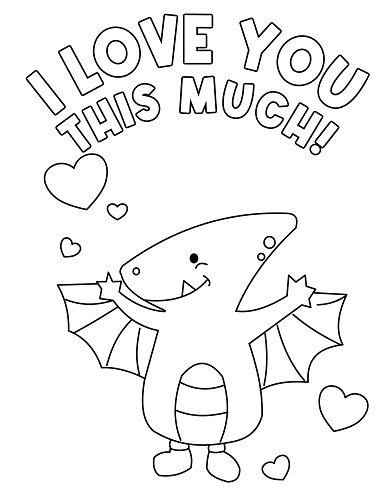 preschool dinosaur Valentines coloring page with pterodactyl