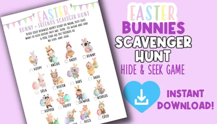 image of Easter scavenger hunt playing card printable checklist