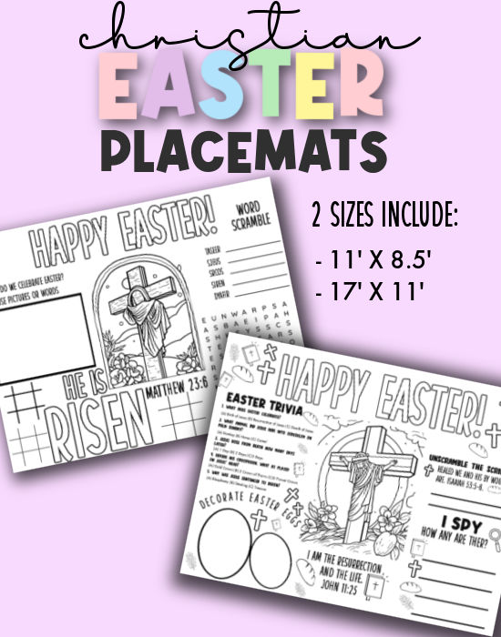 2 Christian Easter activity placemat printables