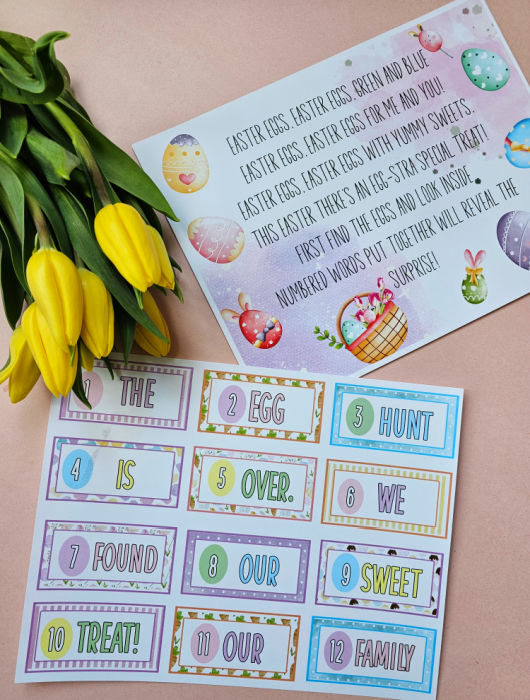 flat lay of Easter pregnacy announcement to husband printable 