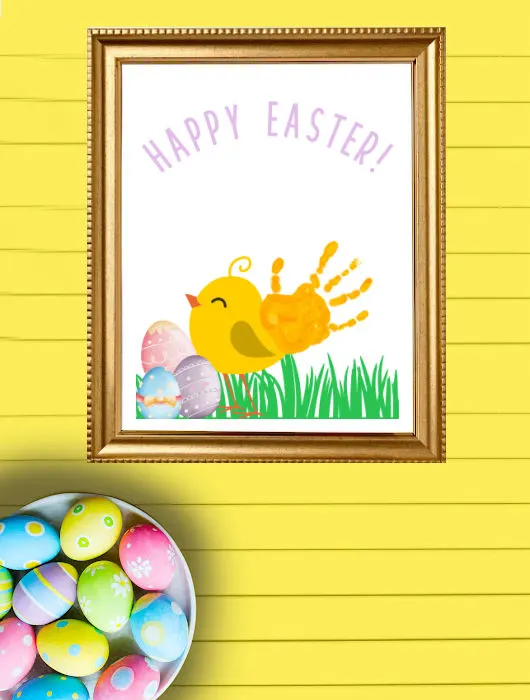 cute Happy Easter chick handprint craft