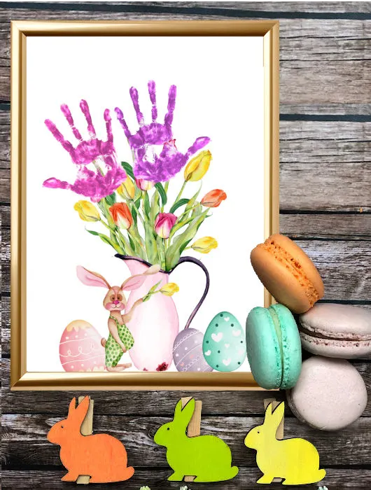 Spring flowers Easter handprint art for preschool 