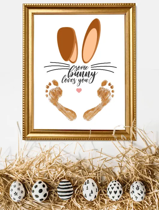 cute Easter bunny handprint art that says some bunny loves you