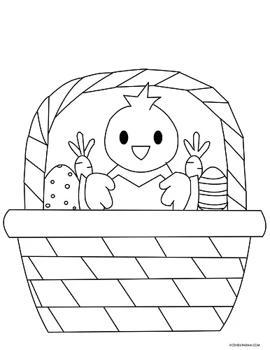 cute Chick in Easter basket coloring page