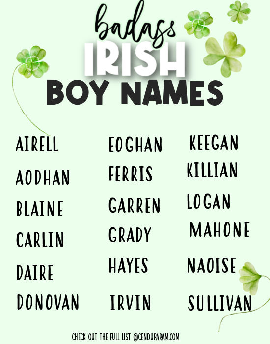 list of cute Irish Boy Names and images of shamrocks