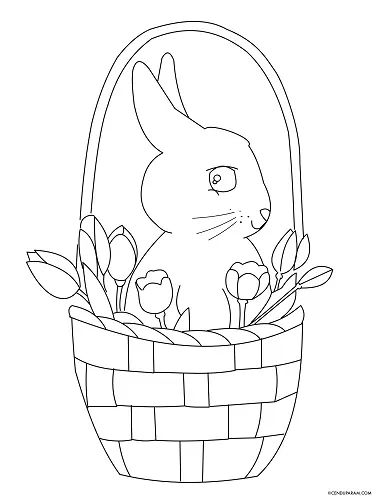 cute rabbit in Easter basket with flowers