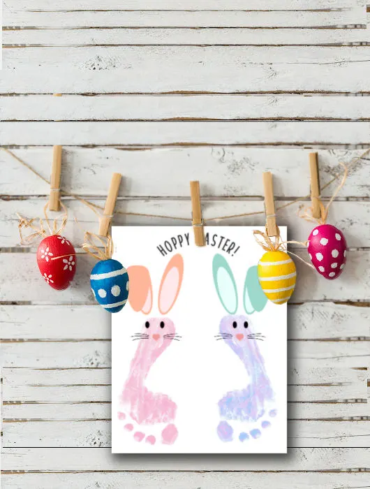 preschool Easter footprint Craft idea using feet for bunnies