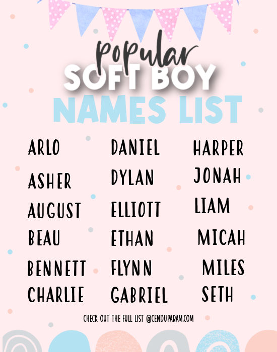 a list of popular sof boy names. top soft boy names list.