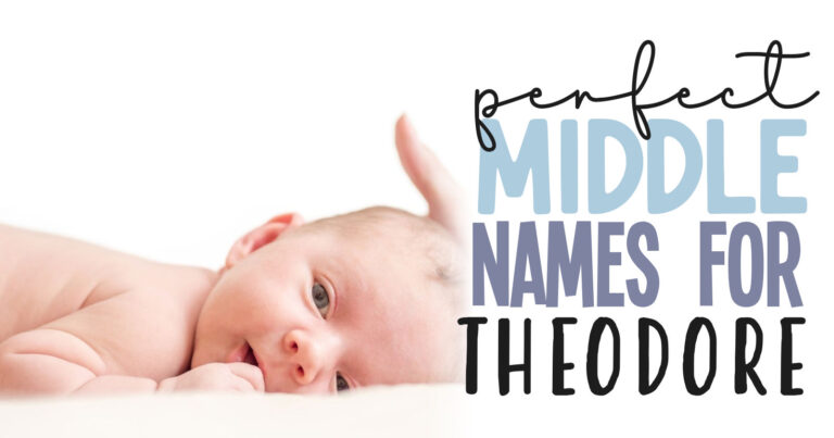 cute baby lying on bed and title perfect middle names for Theodore