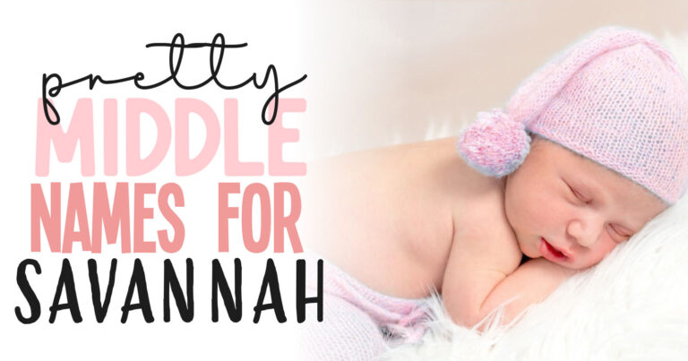 sleeping newborn in pink knit outfit and title pretty middle names for Savannah