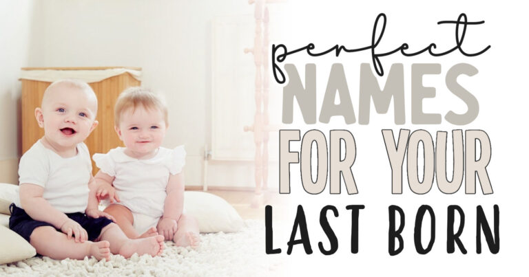 baby boy and baby girl sitting on floor smiling and title perfect names for your last born