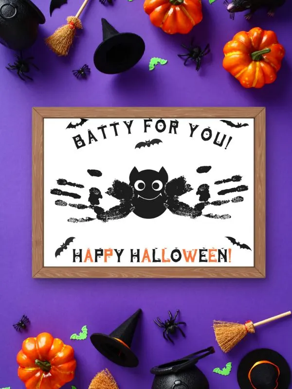 cute Bat Halloween handprint craft idea for kindergarten