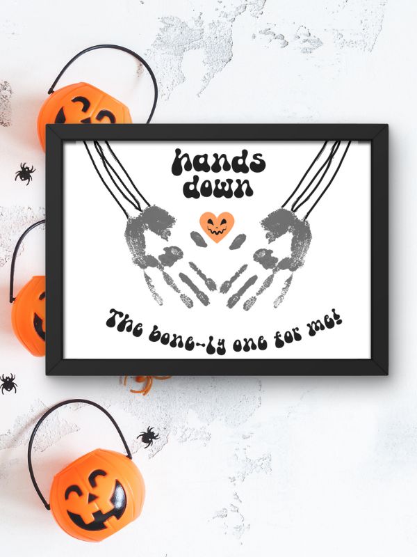 skeleton themed Halloween handprint art for toddlers and preschool