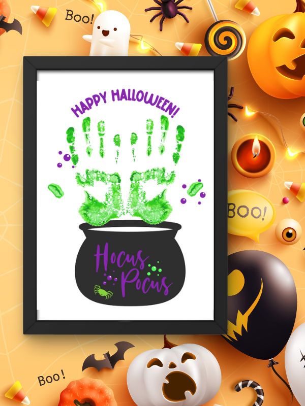 witch's cauldron handprint Halloween craft idea 