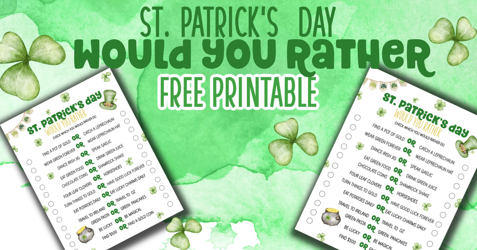 St. Patrick's Day worksheets with would you rather questions for kids