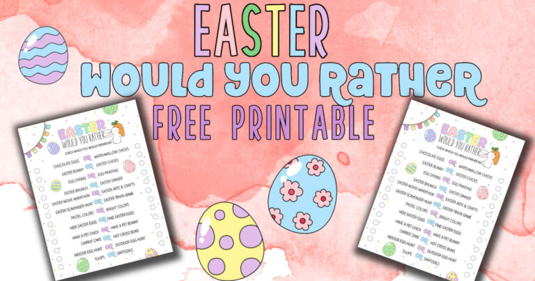 Easter This or That Quiz printable on watercolor pink background