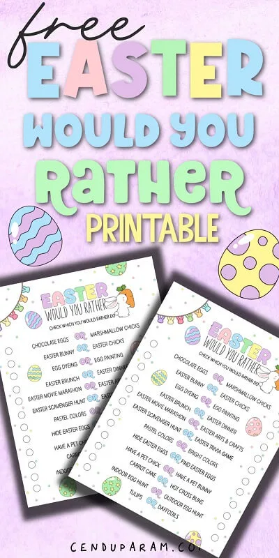 Fun Easter themed Would You Rather Game on purple background