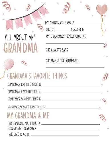 All About My Grandma Printable PDF Cenzerely Yours