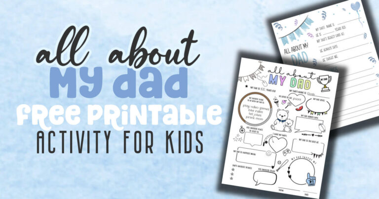 all about my dad printables on blue watercolor background