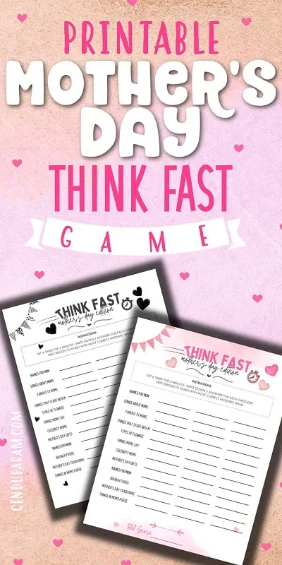 fun printable mother's day game: think fast