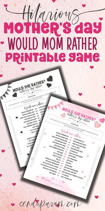 fun would mom rather printable game in color and black and white