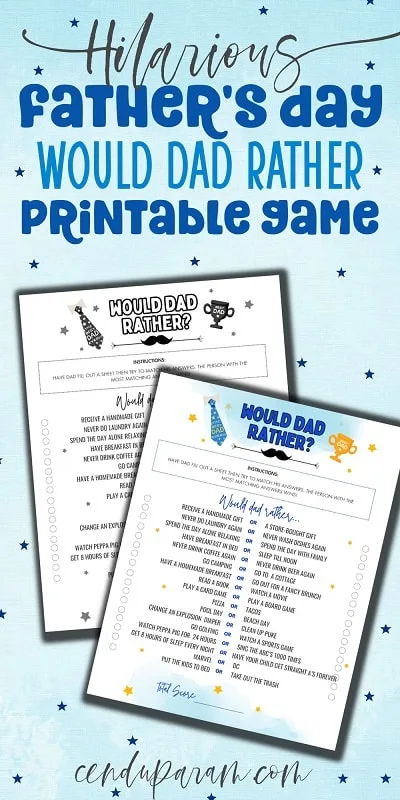 fun and cute Father's Day party game printable