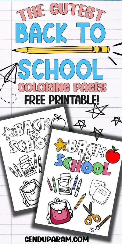 cute mock up of back to school coloring pages colored in on lined paper background