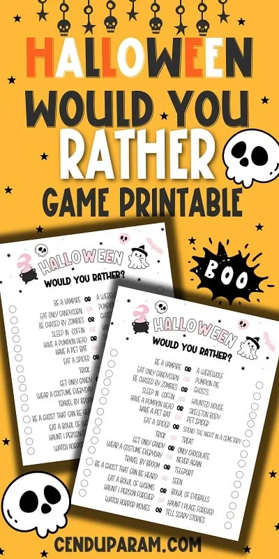 mock up of Halloween would you rather game printable for kids