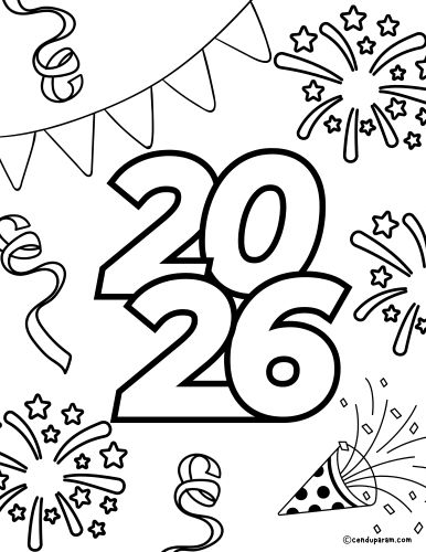 2026 New years coloring sheets  for kids