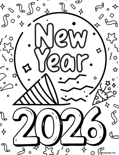 new years 2026 party coloring page
